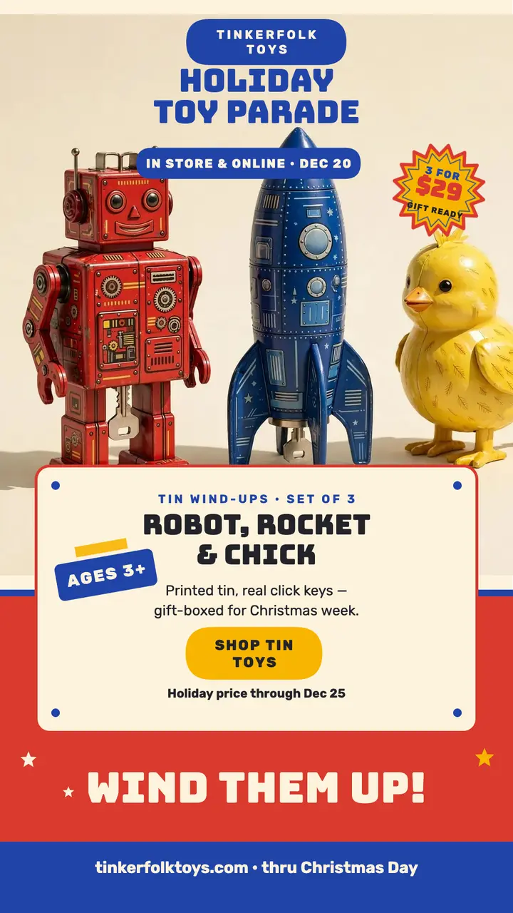 Tinkerfolk tin toys holiday story template
