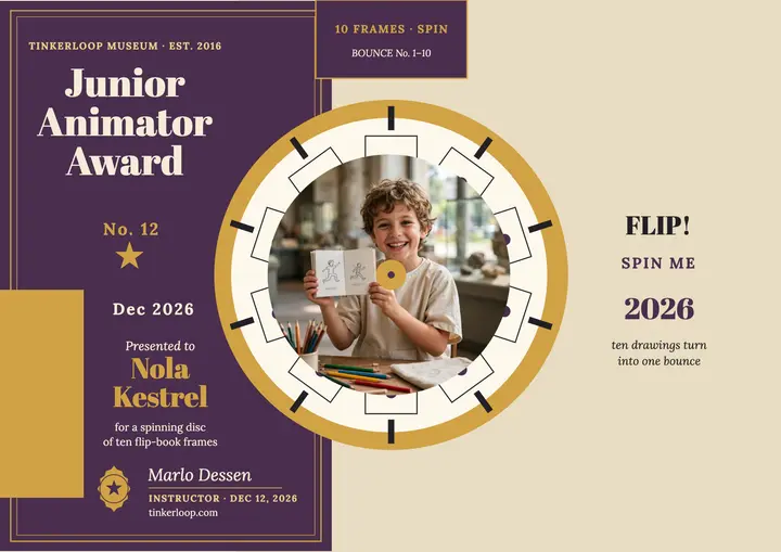 Tinkerloop Junior Animator Award certificate template