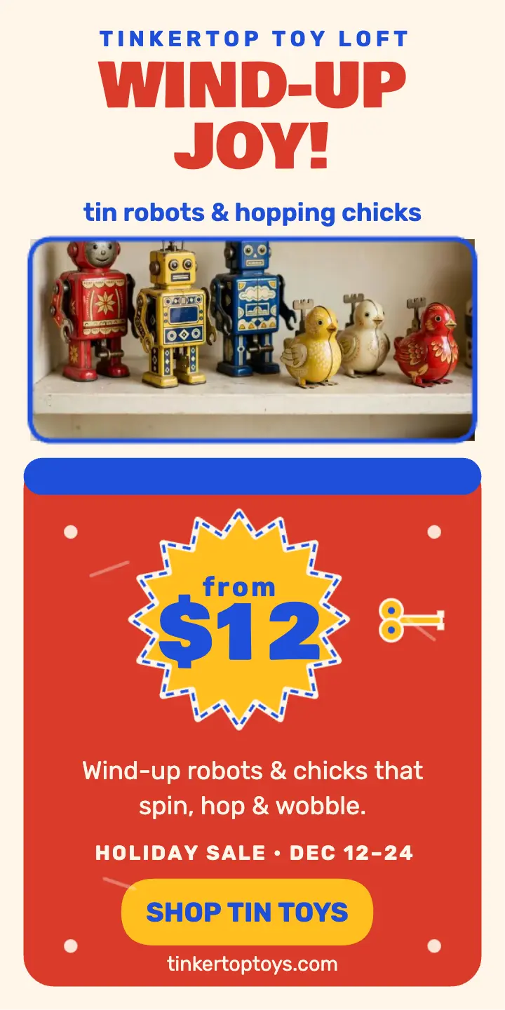 Tinkertop holiday tin toys half page template