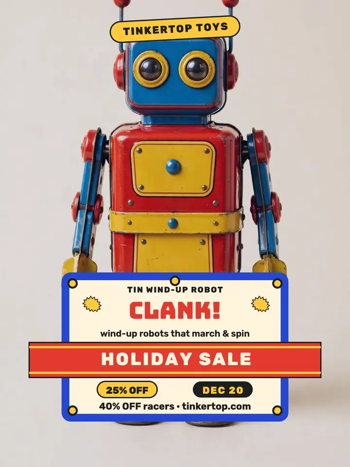 Tinkertop holiday robot sale portrait: toy sale portrait template