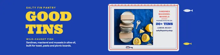Salty Fin Pantry tinned fish banner template