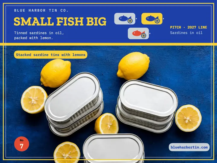 Blue Harbor tinned fish pitch slide template