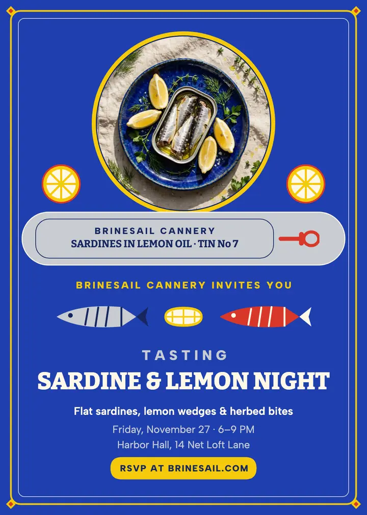 Brinesail Sardine and Lemon Night invitation template