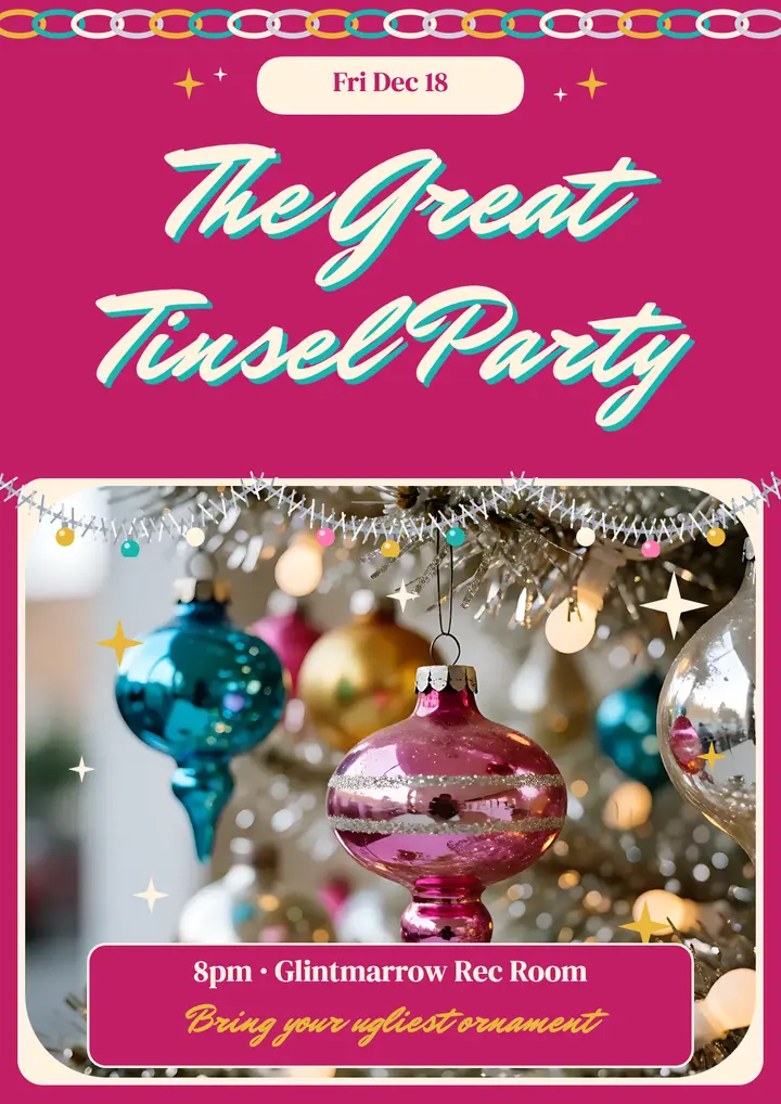 The Great Tinsel Party retro holiday flyer template