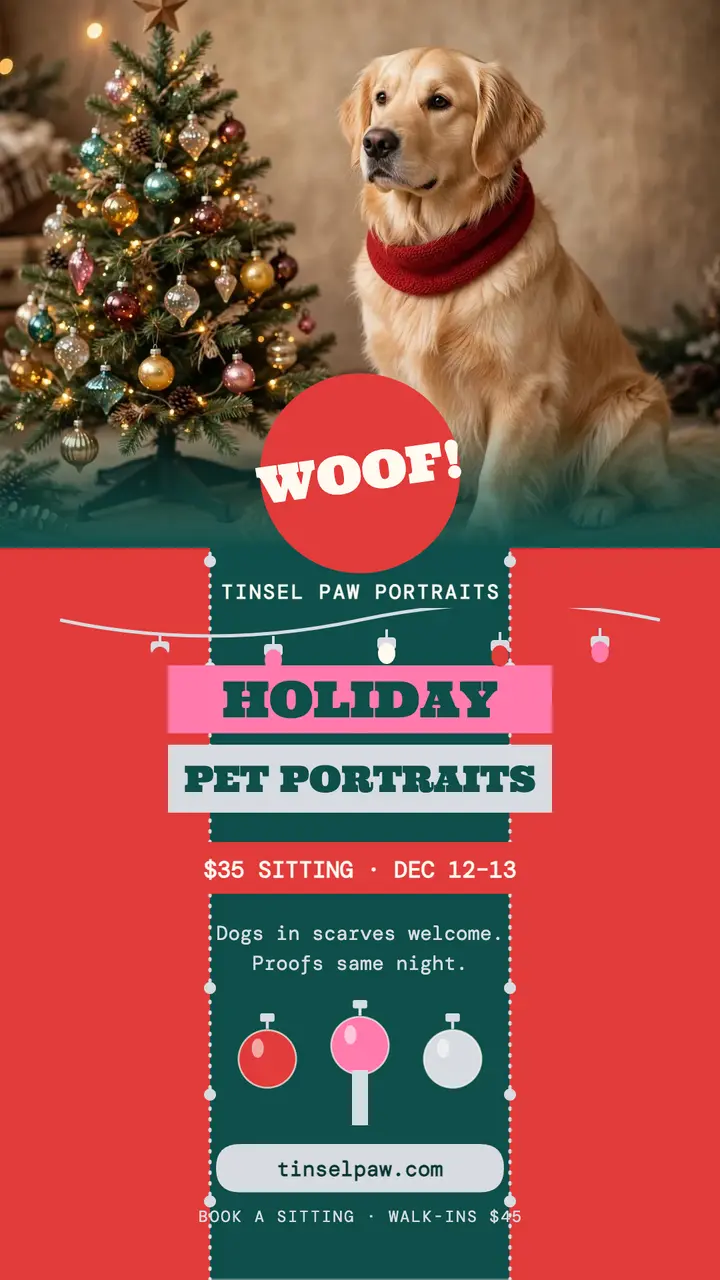 Tinsel Paw holiday pet portraits story template