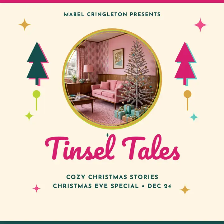 Tinsel Tales cozy Christmas podcast cover template