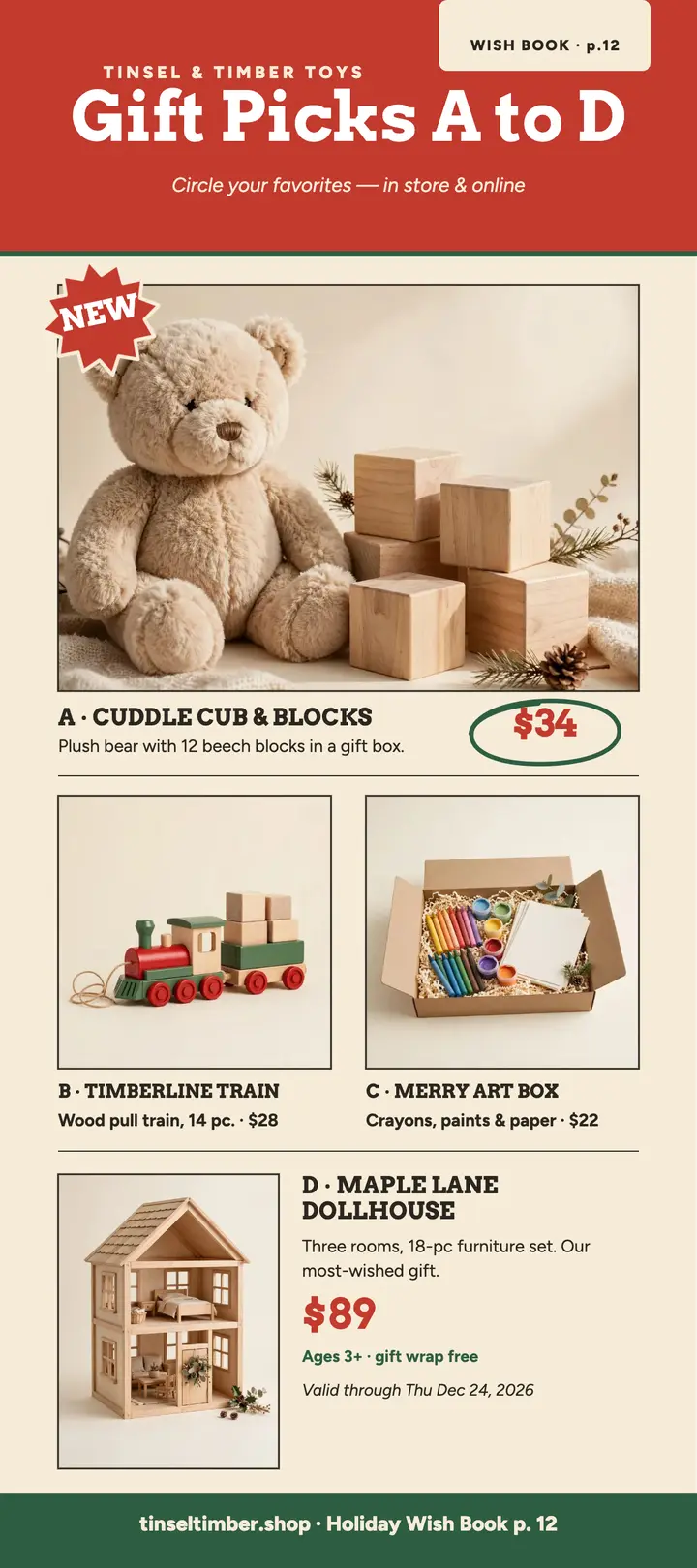 Tinsel and Timber holiday gift picks card template