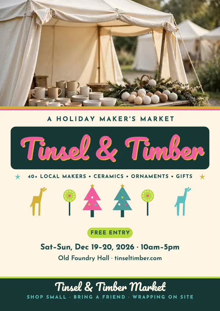 Tinsel and Timber holiday market flyer: holiday market flyer template