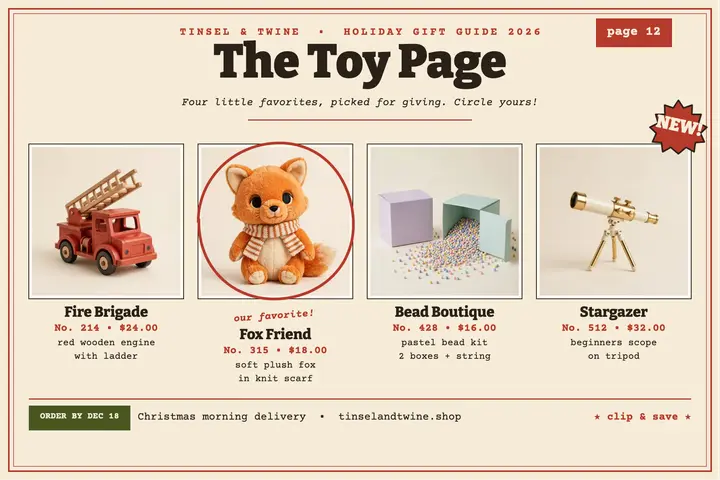 Tinsel and Twine holiday toy catalog template