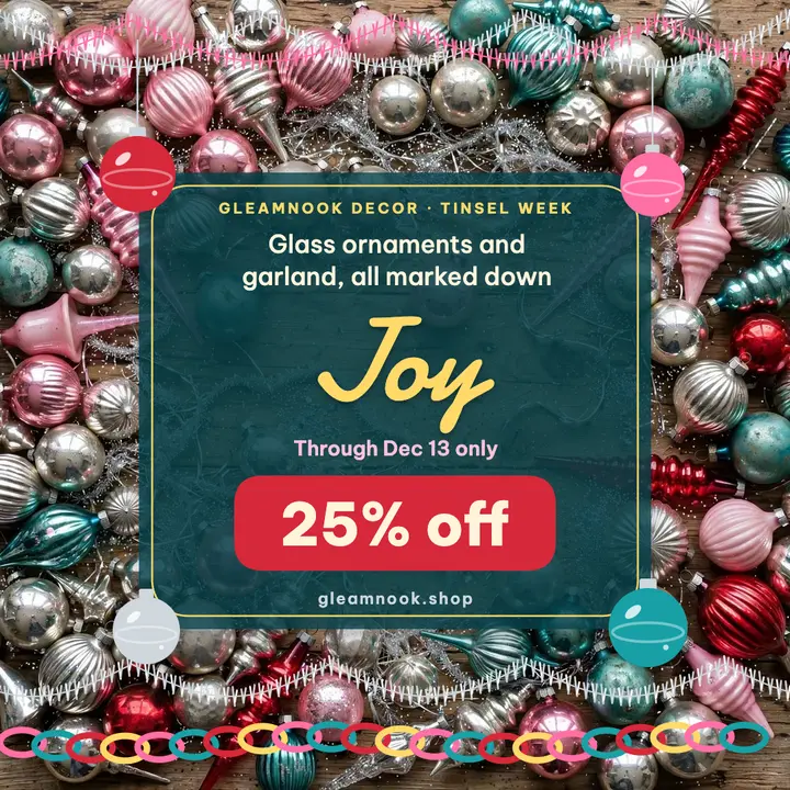 Tinsel Week glass ornament sale post template