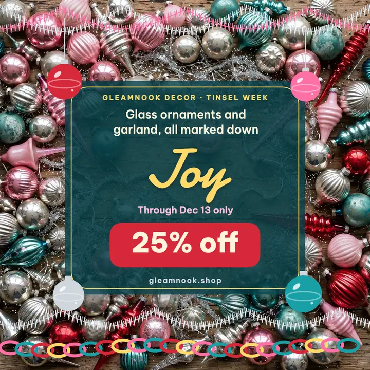 Tinsel Week glass ornament sale post template