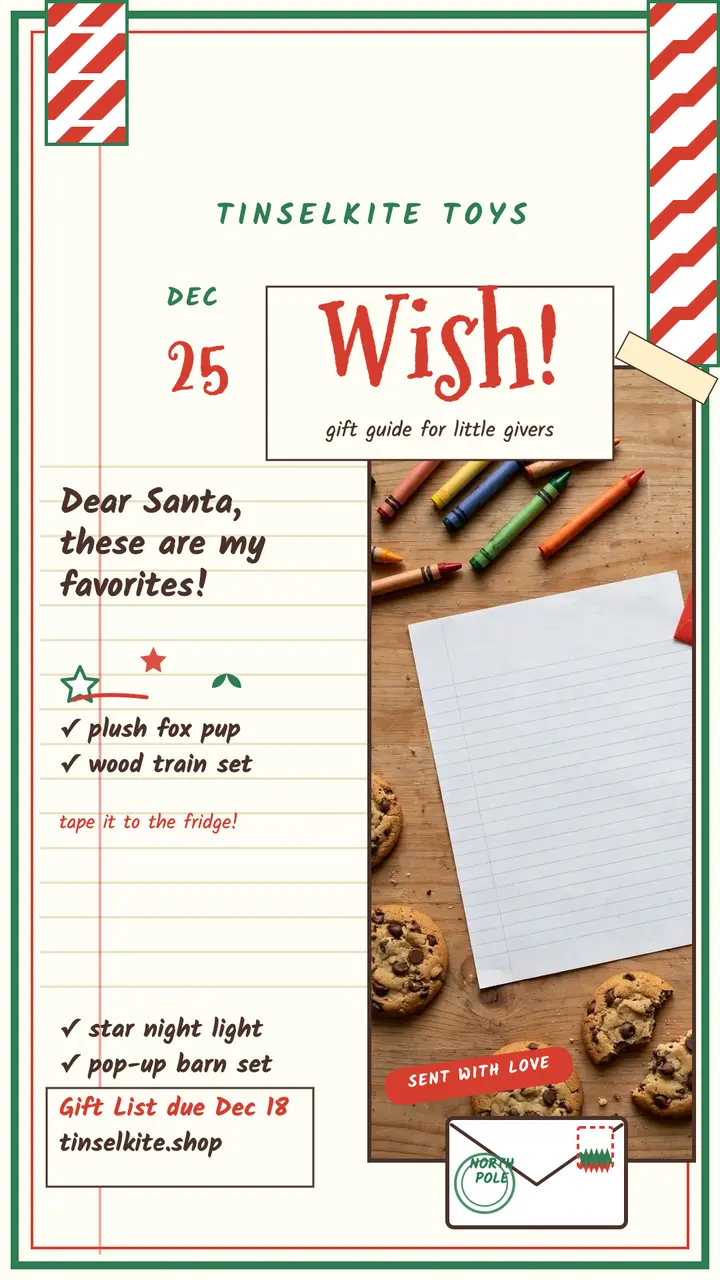Tinselkite Toys wish list story template