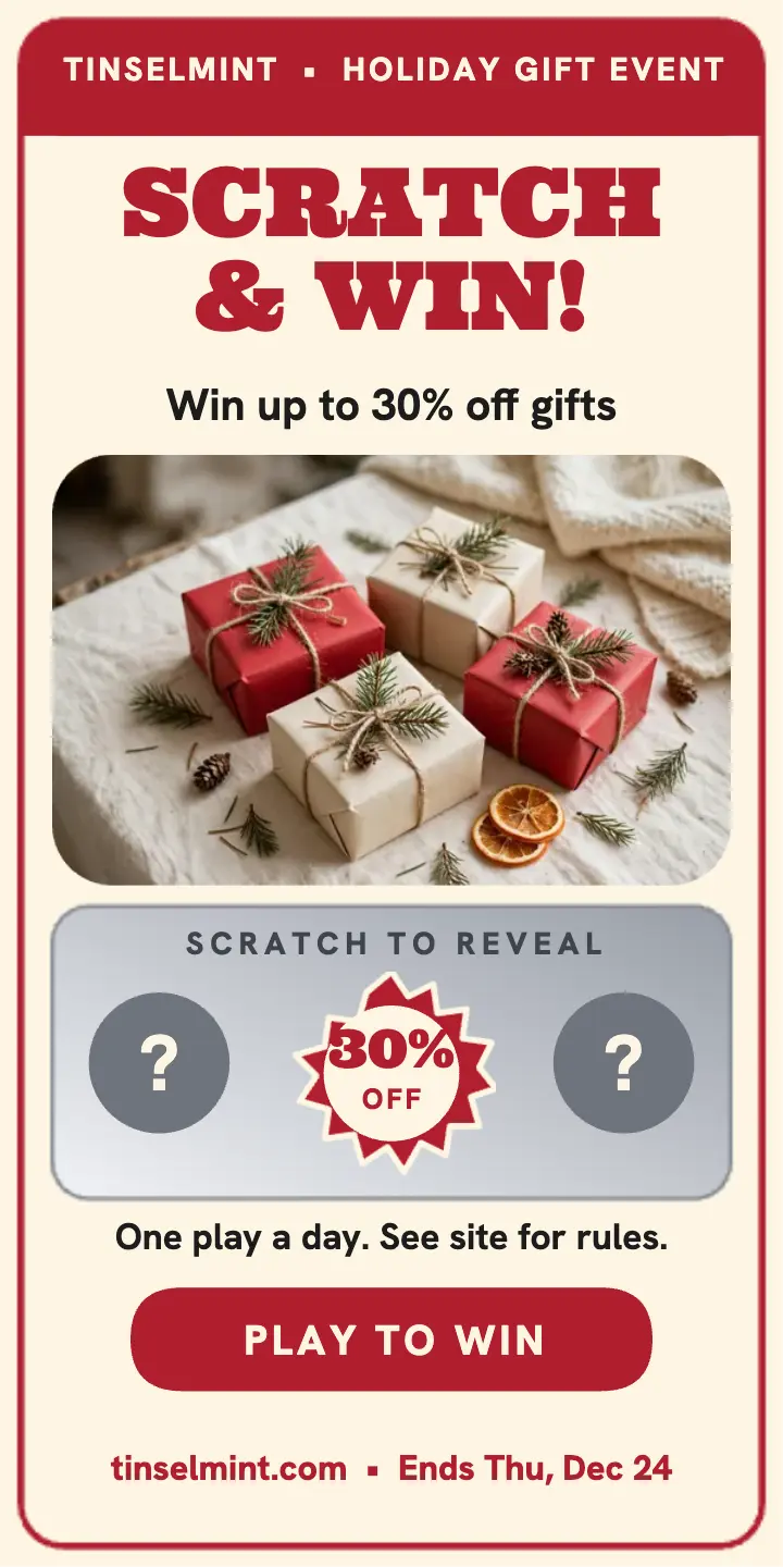 Tinselmint holiday scratch win ad: holiday scratch win ad template