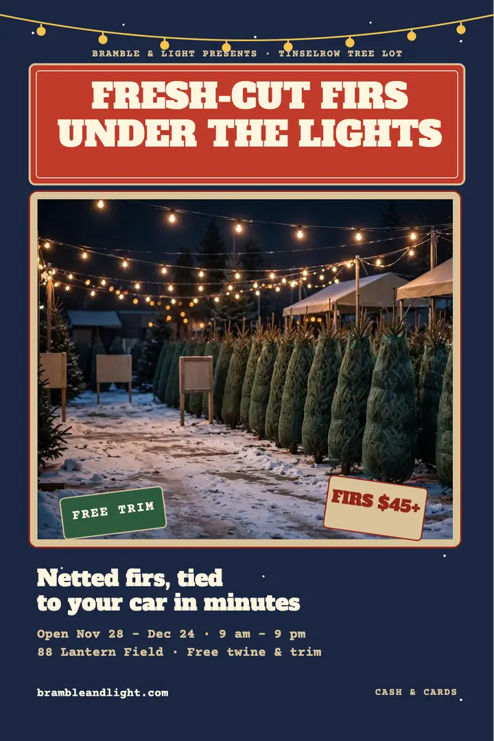 Tinselrow night tree lot poster template