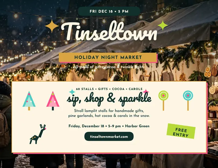Tinseltown holiday night market flyer template