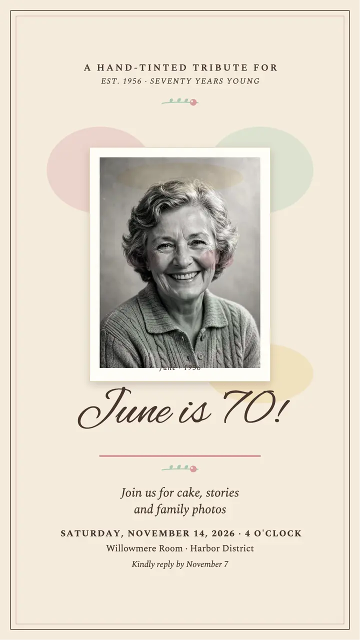 June Calloway 70th birthday tinted story template
