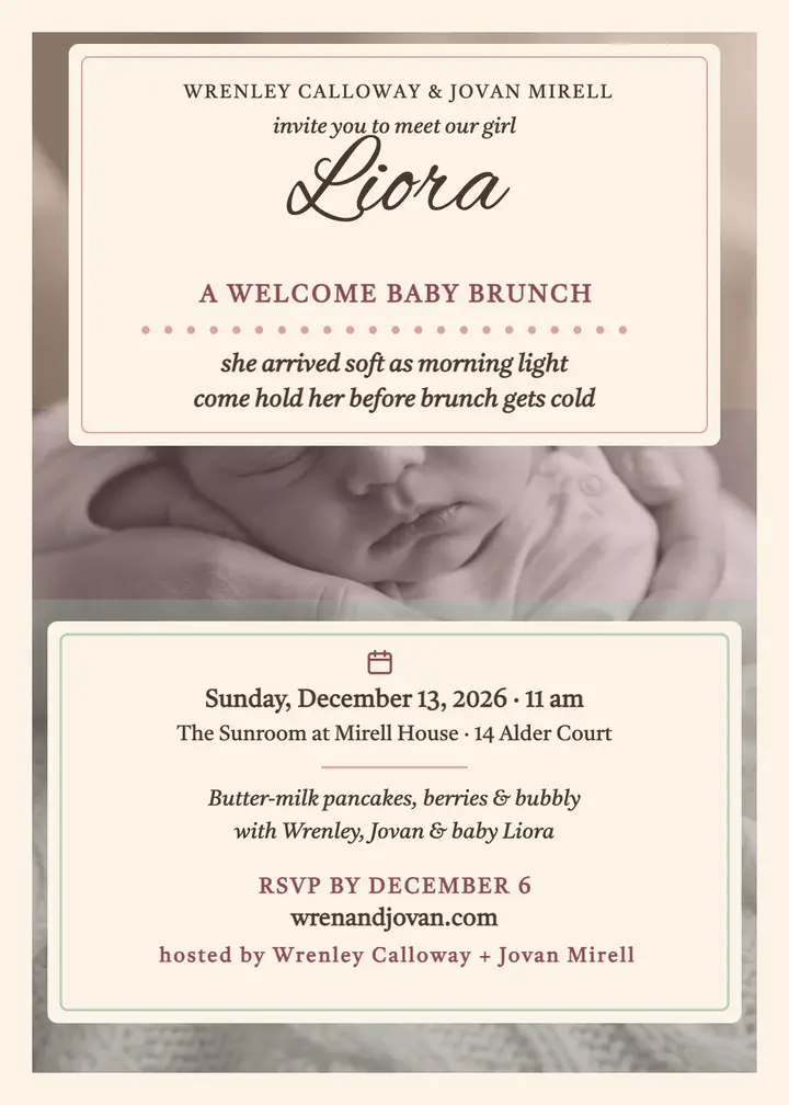 Liora welcome baby brunch tinted invite template