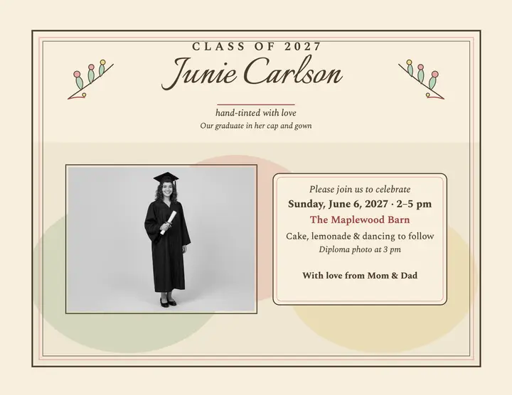 Junie Carlson hand-tinted graduation tribute: graduation tribute flyer template