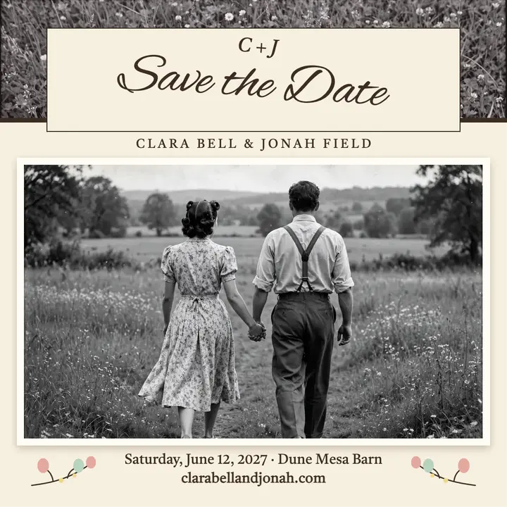 Clara Bell and Jonah tinted meadow save the date template