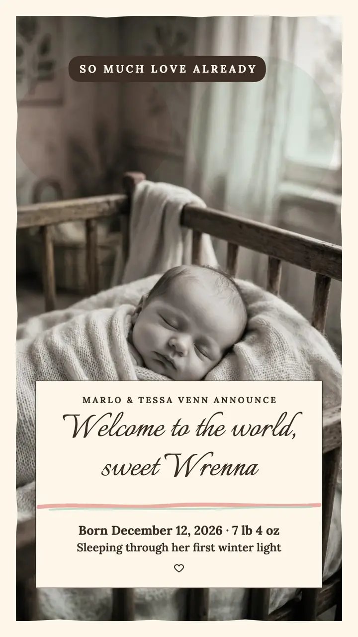 Tinted newborn girl announcement story template