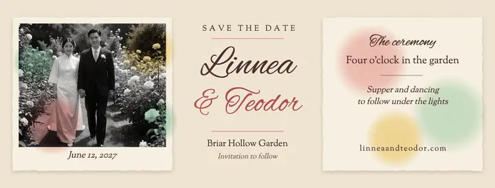 Linnea and Teodor hand-tinted save the date cover template
