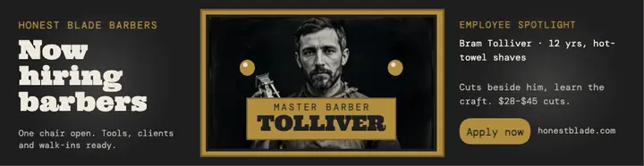 Honest Blade barber hiring billboard template