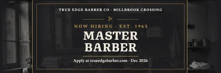 True Edge master barber hiring header template
