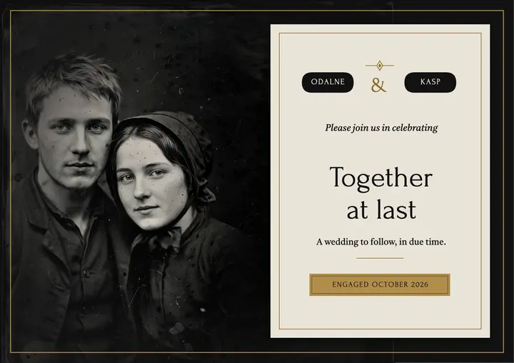 Engagement announcement card, tintype portrait template