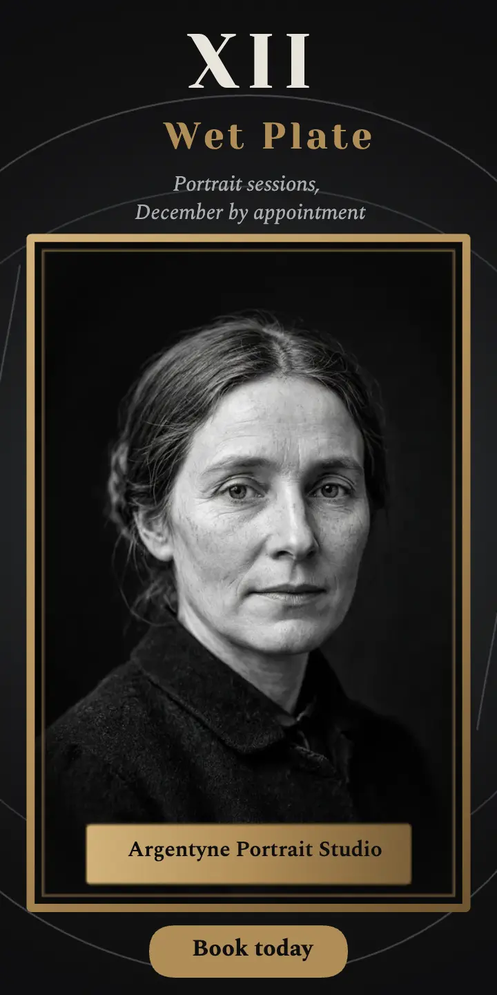 Argentyne wet plate portrait sessions half-page ad: portrait studio ad template