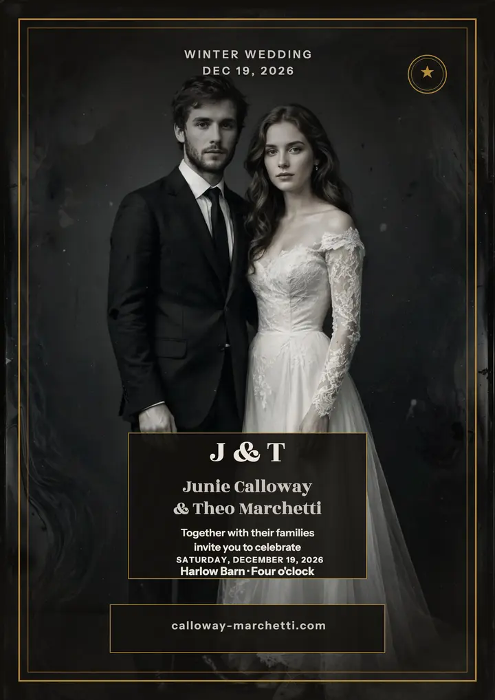 Tintype winter wedding announcement flyer template