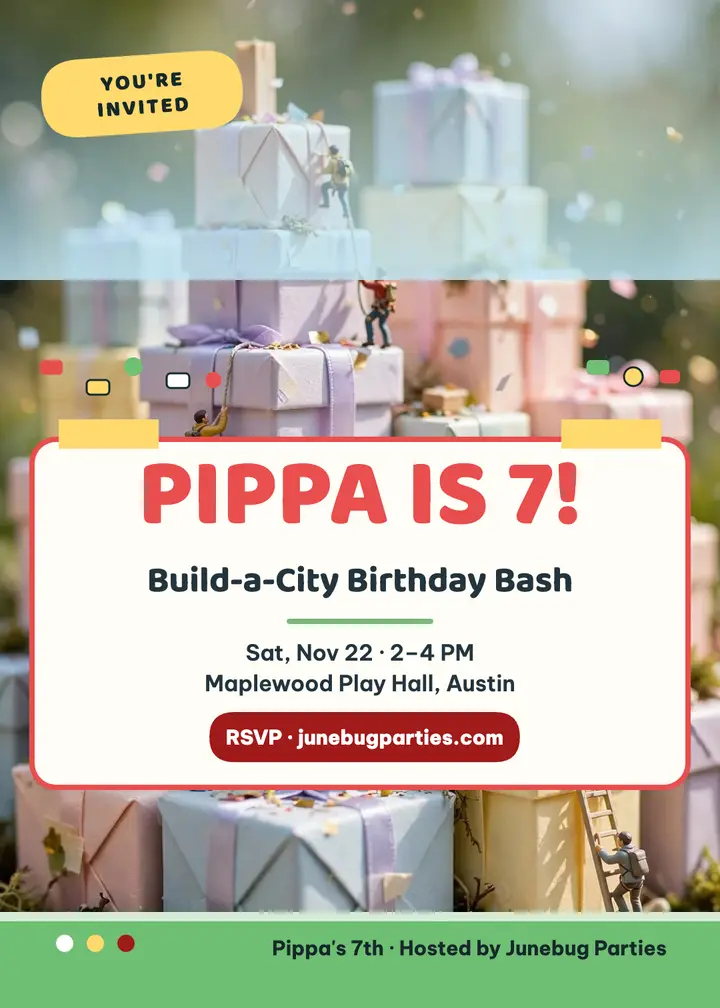 Pippa's gift-box city birthday invite template