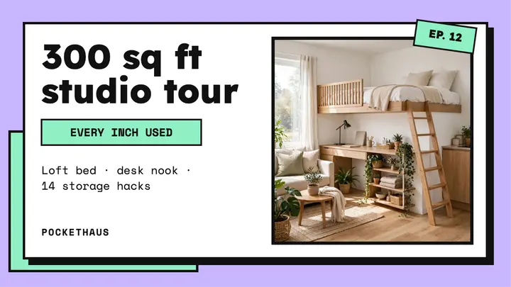 Pockethaus 300 sq ft studio tour thumbnail template