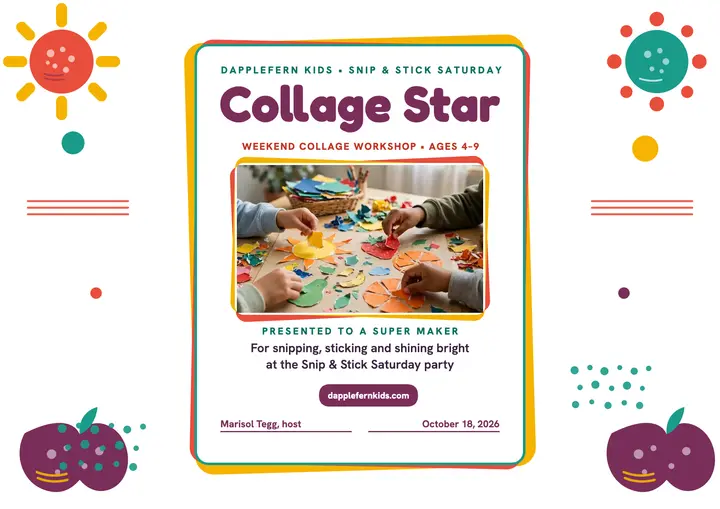 Snip and Stick collage star certificate: kids art certificate template