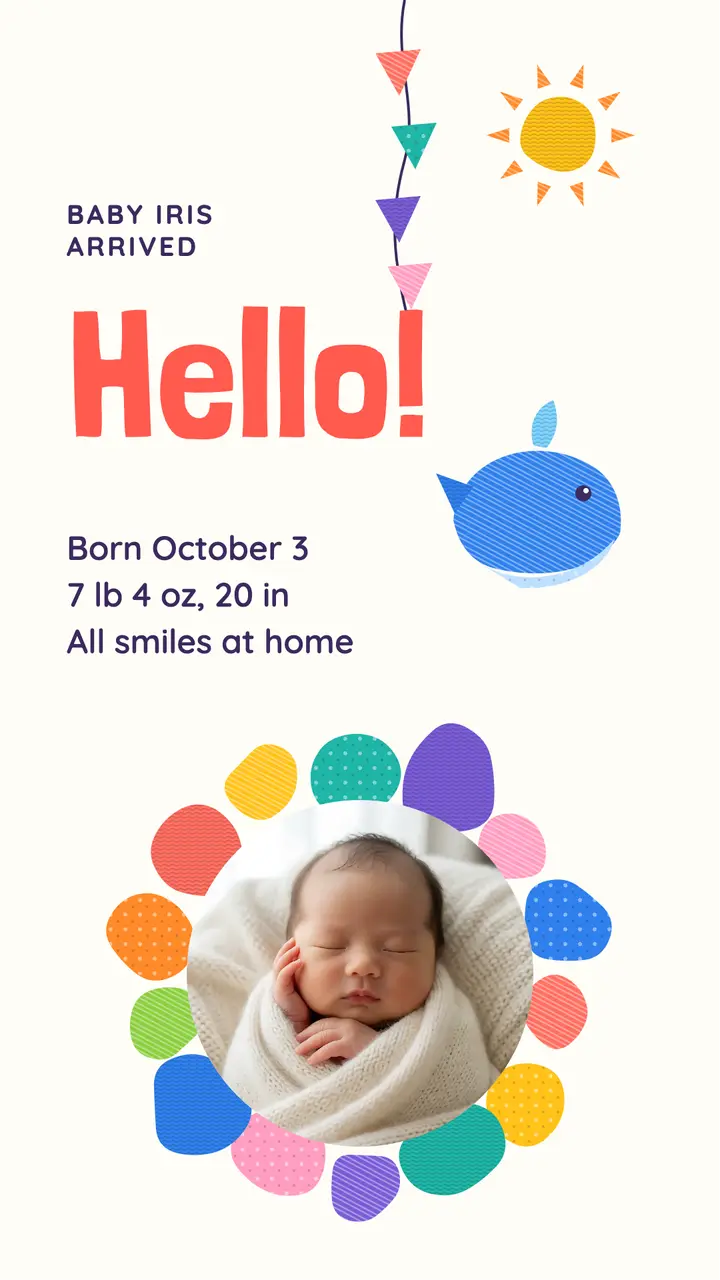Painted paper newborn announcement story template