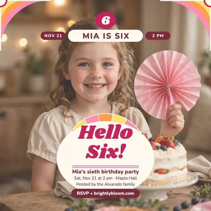 Mia's sixth birthday tissue fan post: birthday party post template
