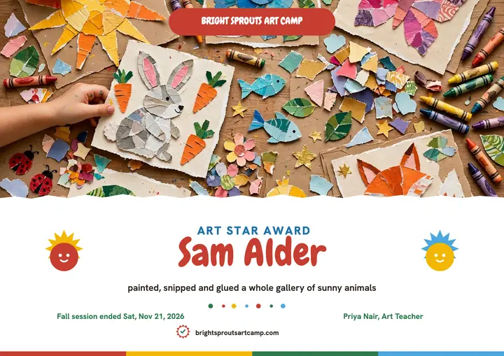 Bright Sprouts art camp certificate template