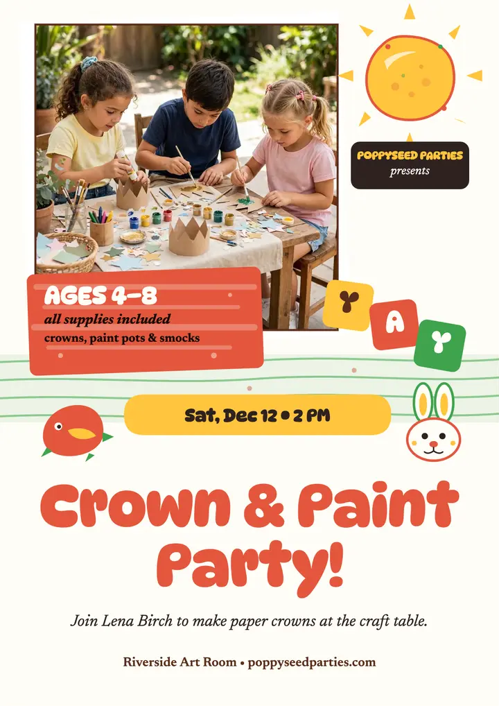 Crown paint birthday flyer, tissue sun template