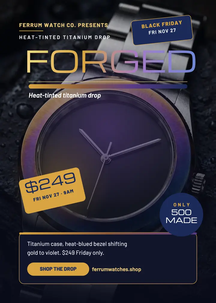 Ferrum heat-tinted watch Black Friday flyer template