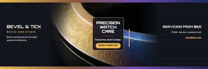 Bevel and Tick watch care header template