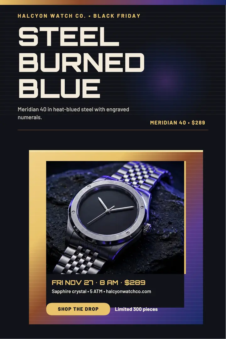 Halcyon Meridian steel drop poster template