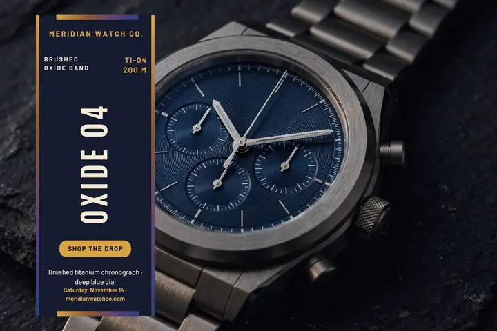Meridian titanium watch drop postcard: titanium watch drop template