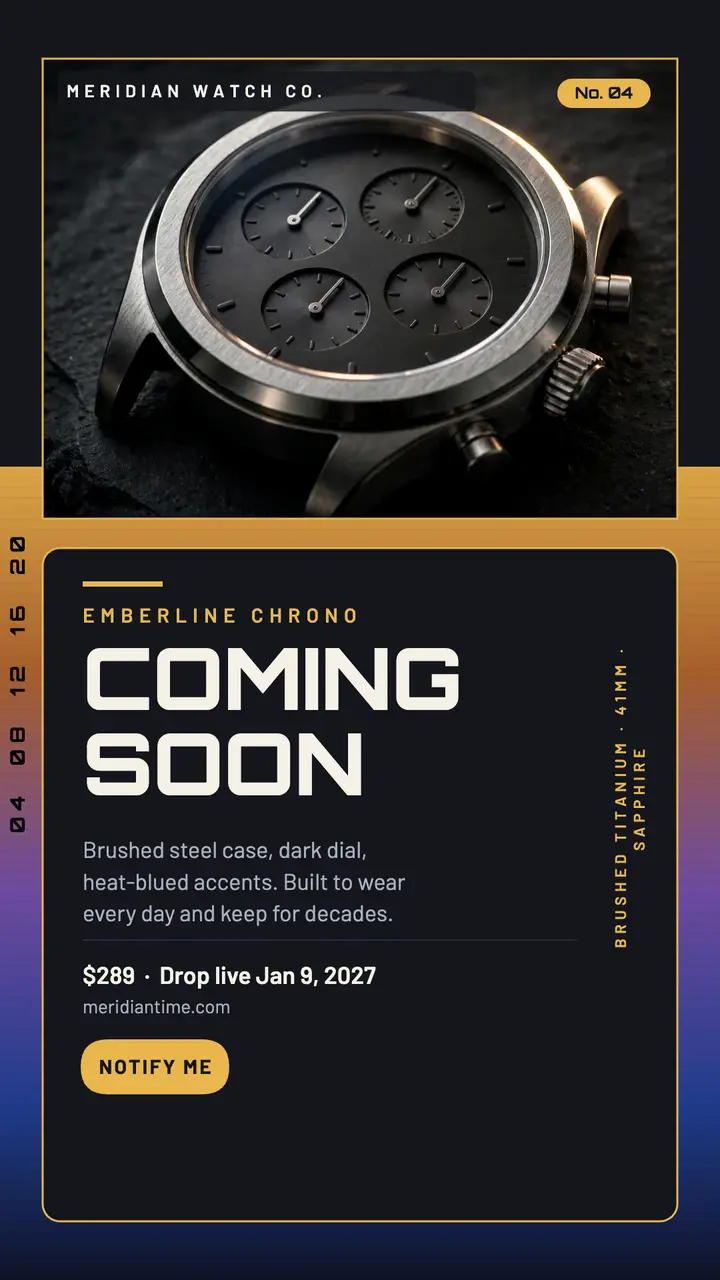 Meridian Emberline chrono coming soon story template