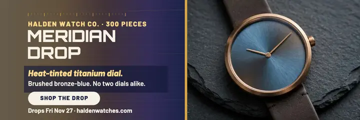 Halden Meridian titanium watch drop header template