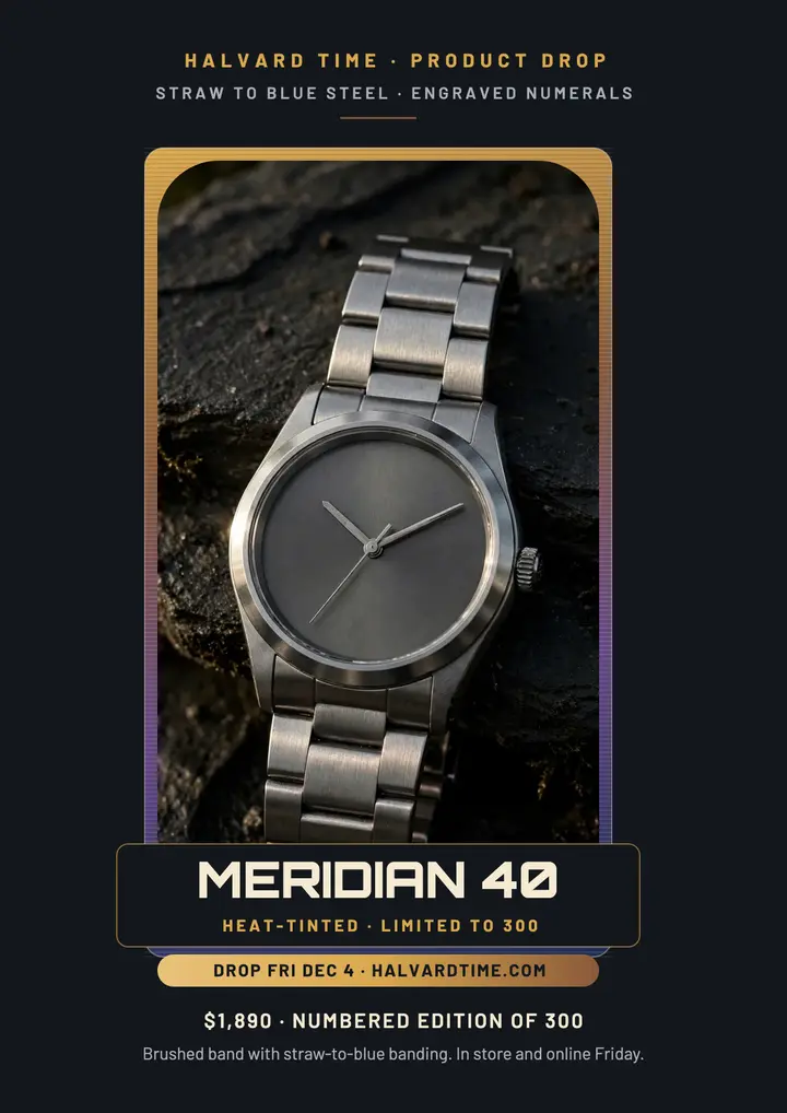 Halvard Time Meridian watch drop flyer template