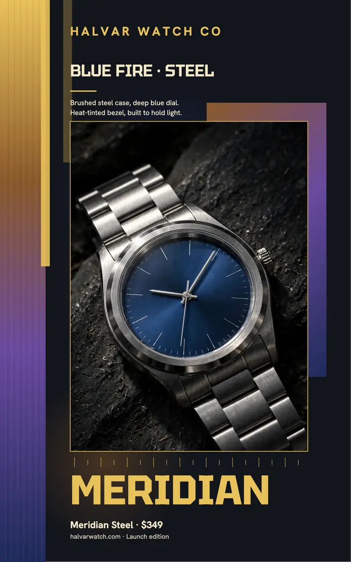 Meridian Steel watch launch poster template