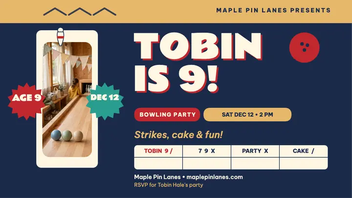 Tobin bowling birthday party thumbnail template