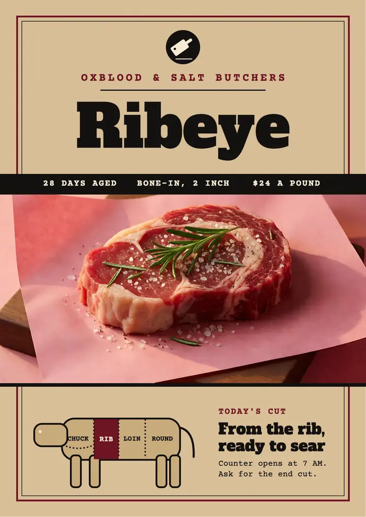 Oxblood & Salt today's cut flyer: butcher shop special flyer template