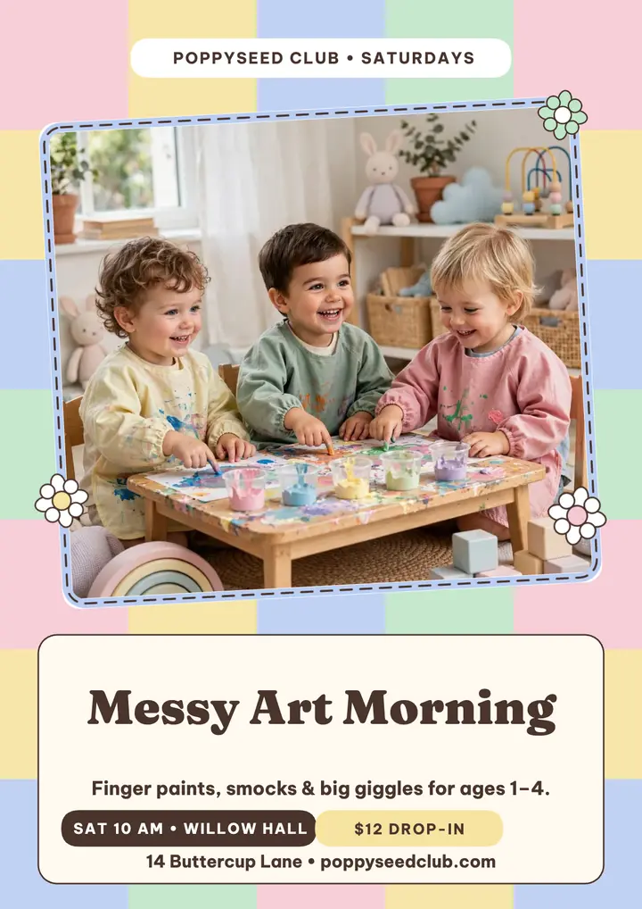 Poppyseed messy art morning flyer template