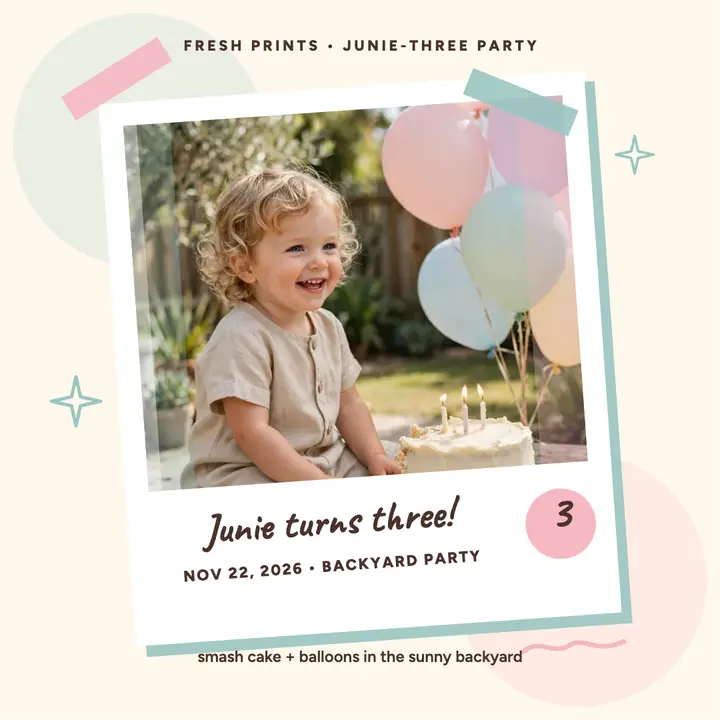 Junie toddler birthday instant print template