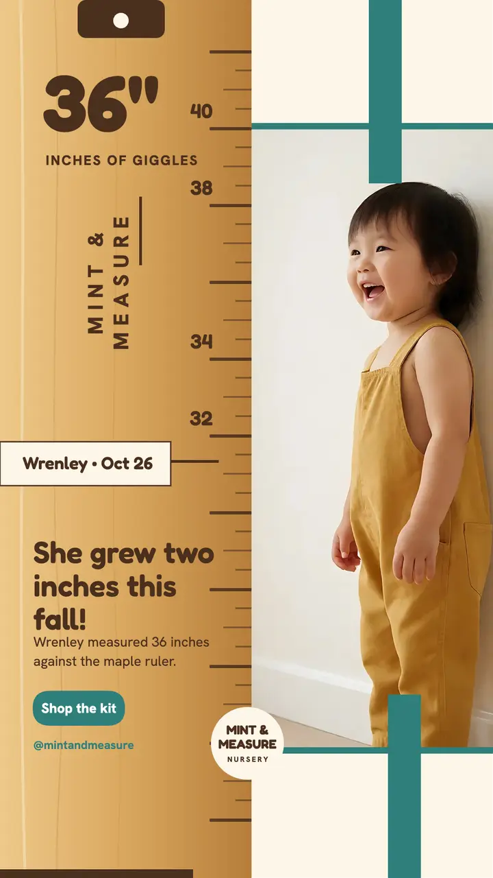 Wrenley height-mark ruler story, Mint and Measure template